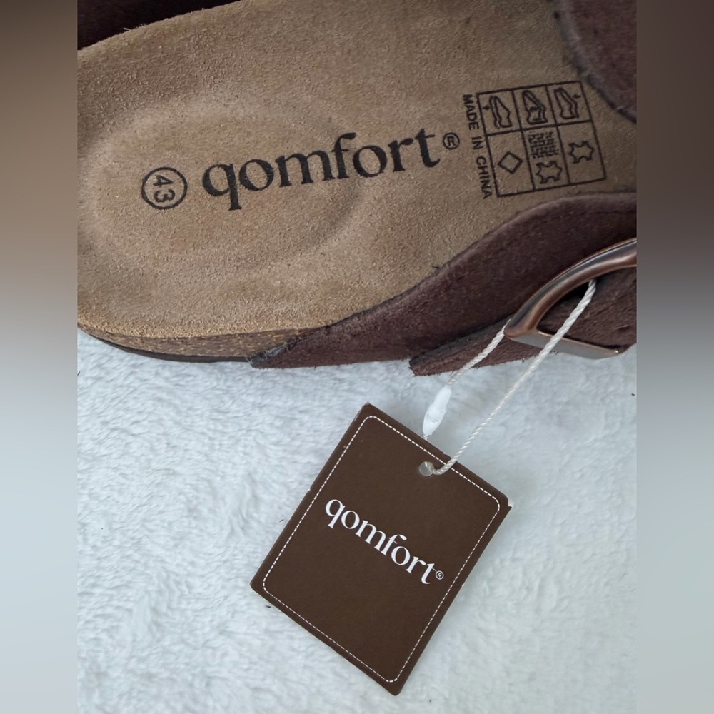 Qomfort Women’s Genuine Suede Clogs Mocha Size 43 US 10.5-11 NEW Molded Footbed - Picture 12 of 16